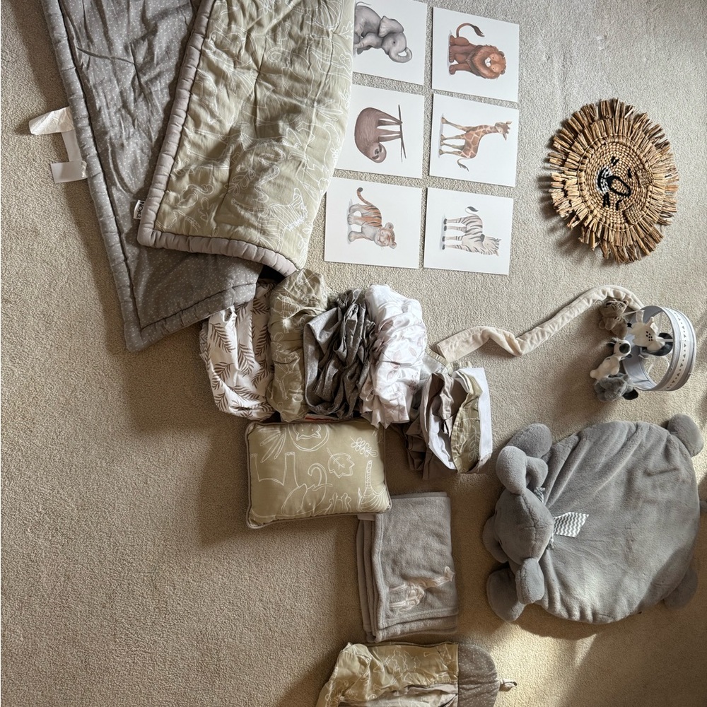 Adorable Animal-Themed Nursery Set in Gray and Cream
